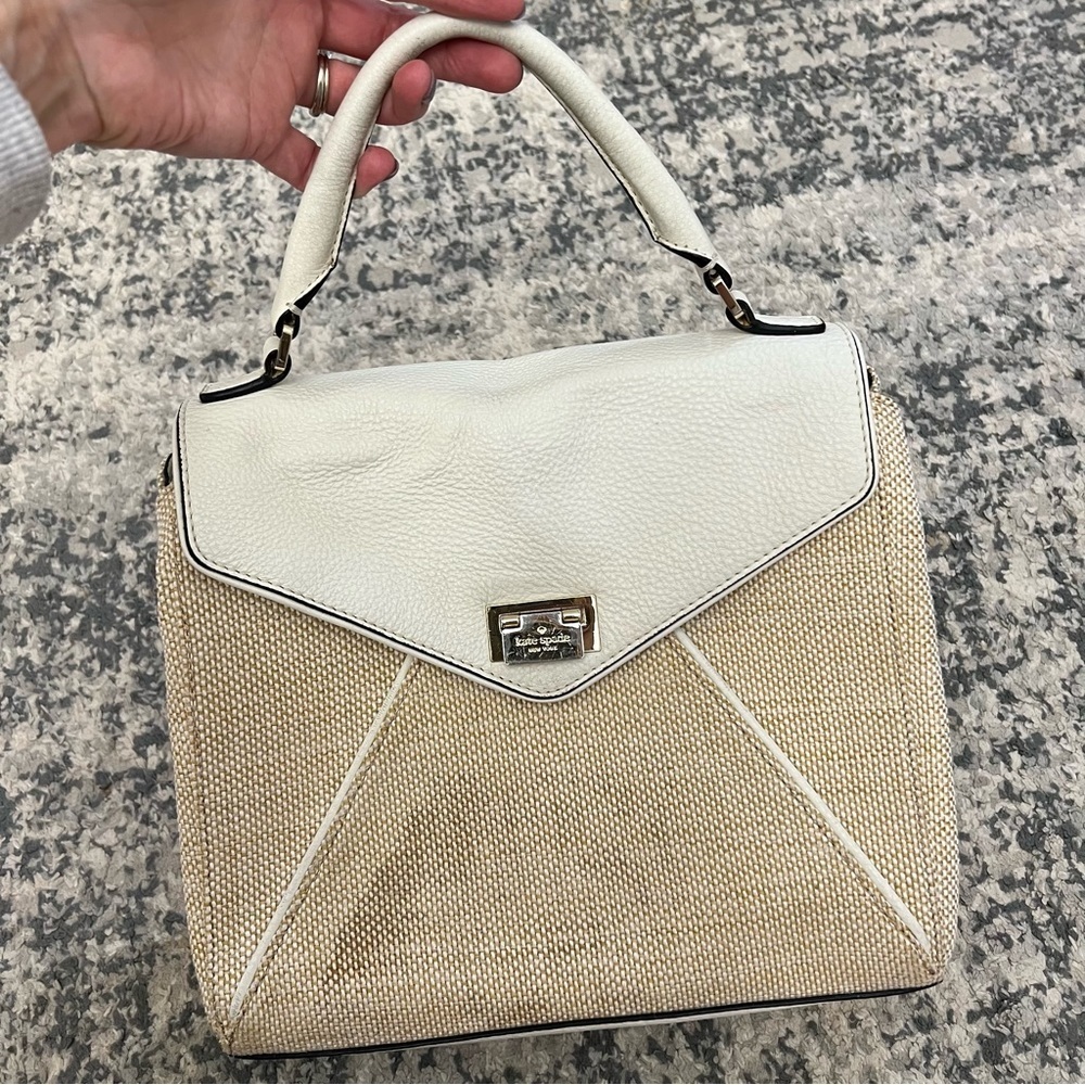 Kate Spade White Burlap Satchel Handbag